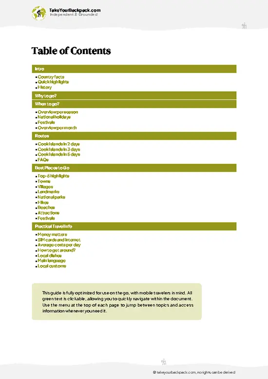 example page 2 from our offline Travel Guide for Cook Islands